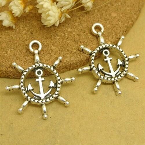 High Quality 50 Pieces/Lot 27mm*24mm Metal Charms Jewelry Making Rudder Anchor Charms Pendants