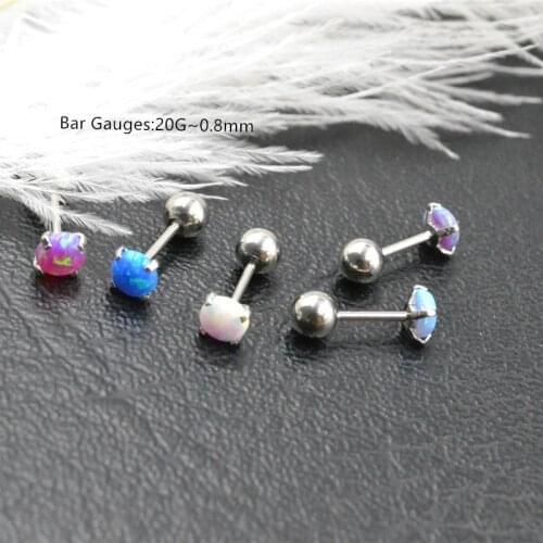 50pcs Thin Bar 20G Body jewelry- Ear Stud Earring Tragus/Helix Bar/Stud Diath Opal Stone Nice Colors