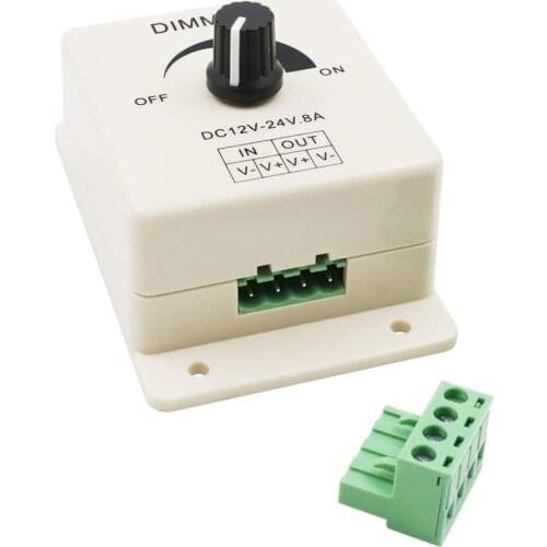 8A DC 12V 24V LED Dimmer Switch Adjustable Brightness PWM Dimming Controller for LED Strip Lights White