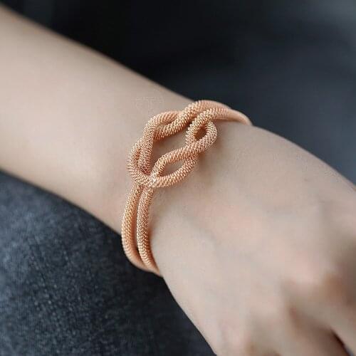 9mm 585 Rose Gold Opening Big Cuff Bangle Bracelet for Women Girls Fashion Knot Wristband Party Wedding Jewelry CB49A