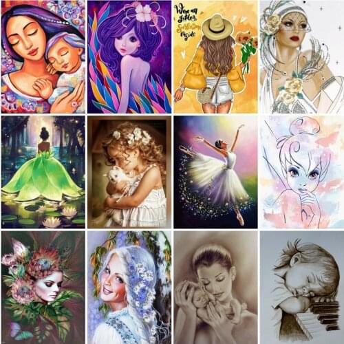 AZQSD Full Square Diamond Art Painting Kits Girl Picture Of Rhinestones Diamond Embroidery Portrait Mosaic Home Decoration