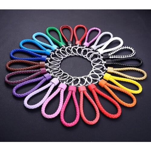 100pcs/Lot 22 Colors Mixed Leather Braided Rope Keychain DIY Bag Pendant Key Chain Holder Car Keyring