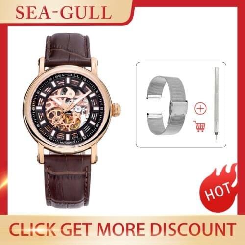 Genuine Seagull men watch 819.338K 3 Hands Skeleton Unisex Automatic Watch Black Genuine Leather