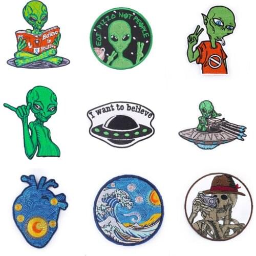 Alien UFO Patch Iron on Patches Embroidery Patches For Clothing Sticker Sewing Patch For Clothes DIY Stripes On Jeans Applique