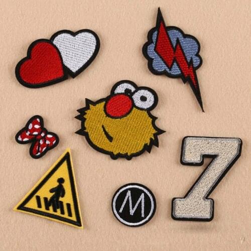 Cartoon Red Lightning Disdaining Face Walking In Sidewalk Iron On Embroidered Clothes Patches For Kids Boy Child Clothing