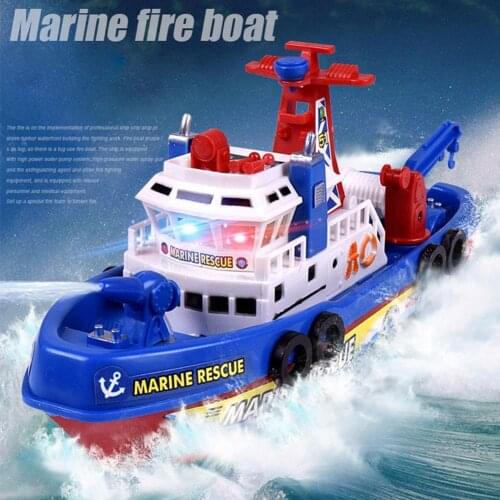 Kids Electric Fire Fighting Ship Model with Sound Lights Water Spraying Boat Toys as Xmas Gifts