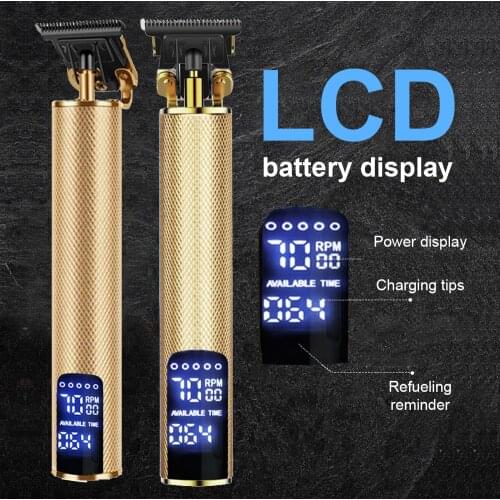 Electric LCD Hair Trimmer T-Blade Hair Clipper Man Waterproof Cordless New Professional Razor Sculpture Cutter Barber 0mm Shaver