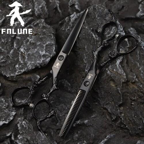 FnLune 6.0 Elegant black dragon handle Professional Hair Salon Scissors Cut Barber Haircut Thinning Shear Hairdressing Scissors