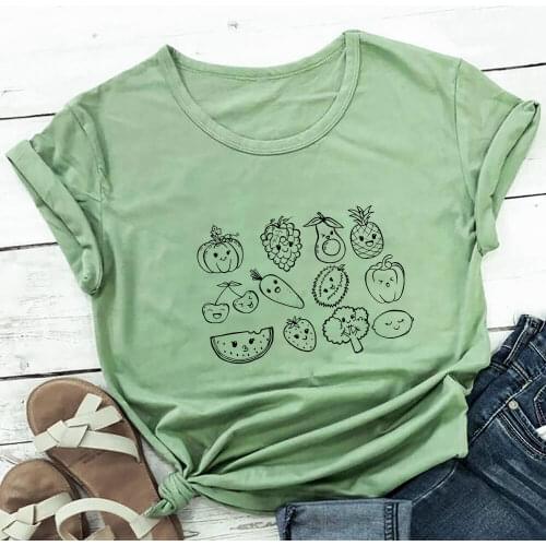 Fruits And Vegetables Graphic Print 100%Cotton Women Tshirt Vegan Shirt Unisex Funny Summer Casual Short Sleeve Top Eco Life Tee