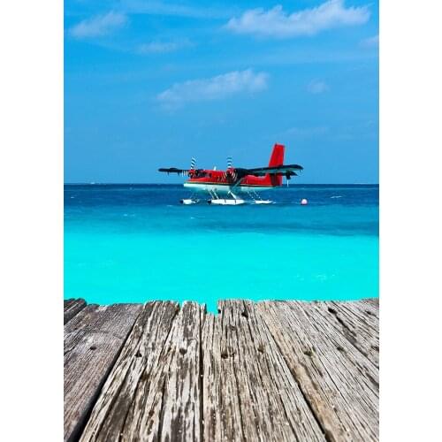 Blue beach sea water seaplane dynamic photo background photography background
