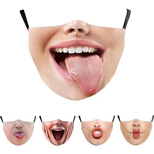 Hot Funny Kiss Mouth Face-Mask Womens Men Fashion Halloween Cospaly Breathable Washable Face-Protection Spots Adult Party Mask