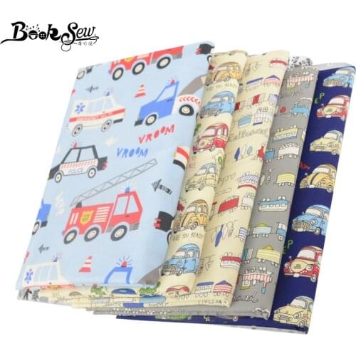 Booksew Cartoon Car Printed Cotton Quilt Woven Fabric For Sewing Quilt Needlework Bedding Sheet Telas Fat Quarter Home Textile