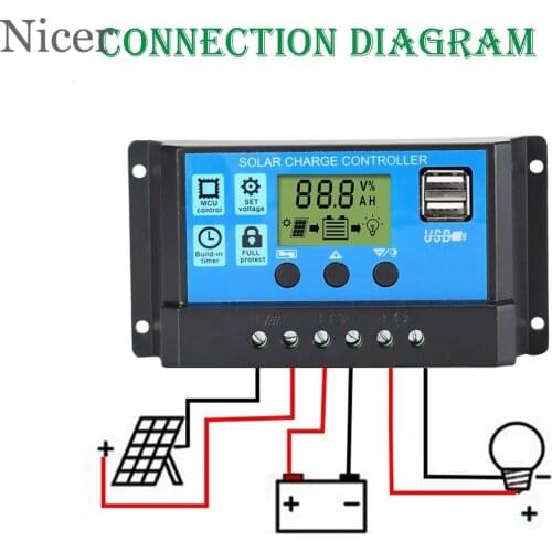Solar Charge Controller PWM 60A 50A 40A Solar Power Regulator 12V 24V Auto Dual USB LCD Display Load Discharger Smart Homes Tool