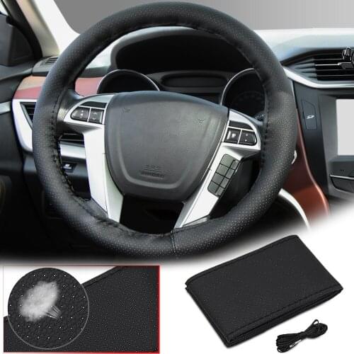 DIY Leather Car Steering Wheel Cover For vw golf 5 vw passat b6 renault clio solaris astra h mercedes w205 renault megane 2