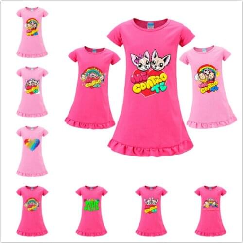 Summer Baby Girls Dresses New Kids Short Sleeve Vestidos Princess Dress Cartoon Me Contro Te Print Children Casual Clothes 4-8T