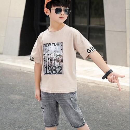 Cuhk boy brim short-sleeved summer suit new handsome children childrens wear in summer