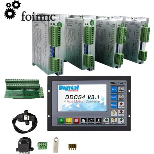 Hot! CNC Router 4-axis Kit 1pcs Controller DDCSV3.1 + 4psc Stepper Motors Drives 2NS556A For NEMA23/34 motor
