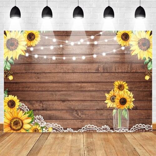 Mehofoto Rustic Sunflower Backdrop Sunflower Bridal Shower Background Wood Sunflower Birthday Party Banner Backdrops