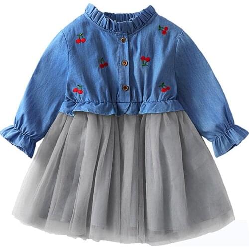 2019 Spring Autumn Kids Denim Dress For Girls Clothes Baby Girls Party Princess Jeans Tulle Dress Chlidrens Birthday Costumes