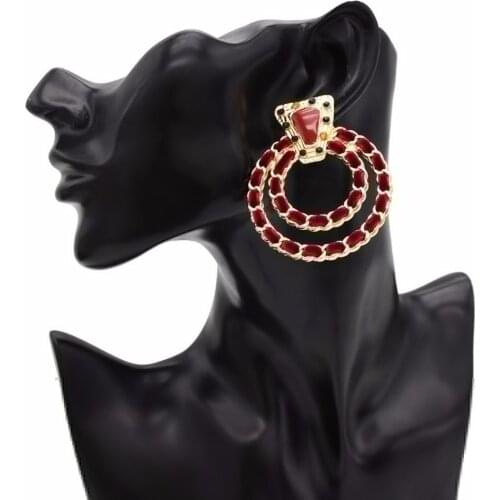 Fashion Gold Metal Black Red Green Velvet Circle Round Drop Earrings for Women Bridal Cocktail Party Jewelry brincos vintage