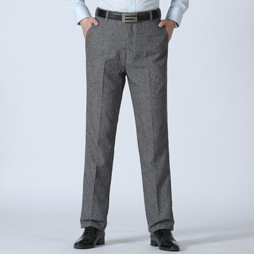 Mens casual pants fitness straight long linen blends trousers plus size 2019 summer silver grey slacks dad free shipping