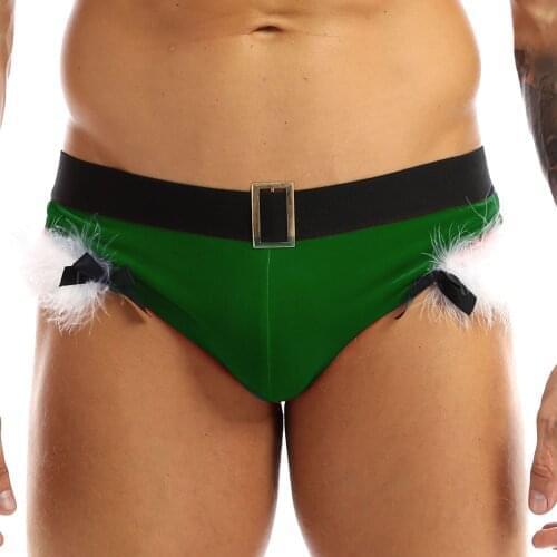 Mens Male Velvet Lingerie Panties Fancy Jockstraps Pouch Feather Trimming Bowknot Thong Christmas Briefs Underwear Underpants