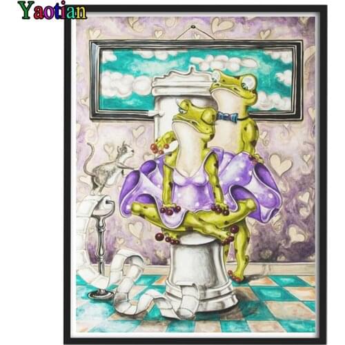5D Diy Diamond Painting Cross Stitch Kits Funny frog sitting on the toilet Diamond Embroidery Handicraft Mosaic Decor Picture