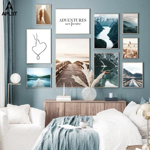 Nordic Forest Advanture Poster Mountain Lake Reed Seaside Path Canvas Painting Prints Nature Landscape Picture Wall Art Decor