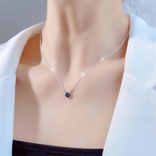 New Arrival Crystal Blue Pendant Necklace For Women Christmas Gift Top Quality Silver 925 Necklace Female Clavicle Accessories