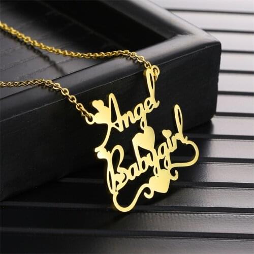 Custom 2 names necklace for father-son/mother-daughter/couple Pendant with love Stainless steel jewelry choker family gift