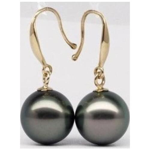 PAIR OF NATURAL TAHITIAN GENUINE 10.3MM BLACK LOOSE PEARL EARRING 14K/20 HOOK MARK