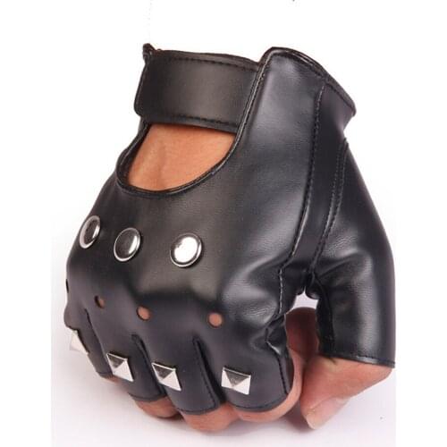 Half Finger Men and Women Gloves Unisex PU Leather Fingerless Gloves For fashion Ladies Women Black Glove