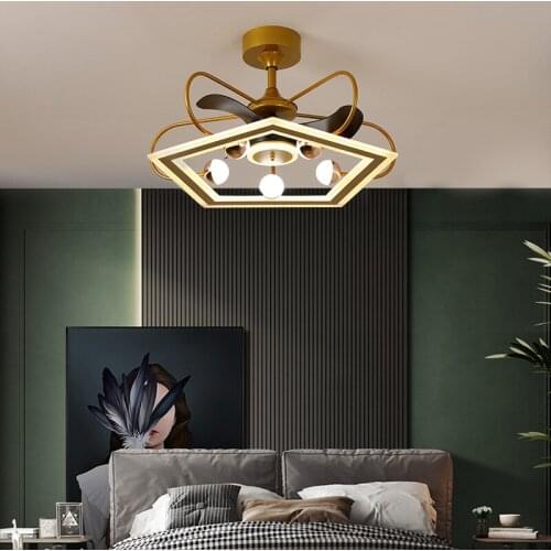 Pentagonal Creative Ceiling Fan Lamp Villa Living Room Frequency Conversion Iron Mute Chandelier