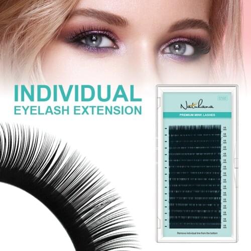 NATUHANA 16Lines Korean PBT Eyelash Extension Professional Individual BCD Curl Natural Silk Eye Lashes Faux False Mink Eyelashes