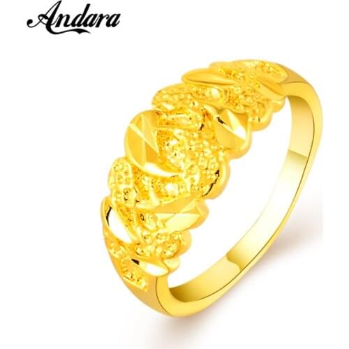 Luxury Brand Elegant Women Engagement Rings 24K Gold Color Wedding Jewelry For Women JR046