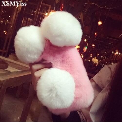 XSMYiss Luxury Cute Cartoon Panda Warm Rabbit Fur Case For iPhone 12 11 Pro Xs Max Back Cover For iPhone 6 7 8 Plus Phone Case