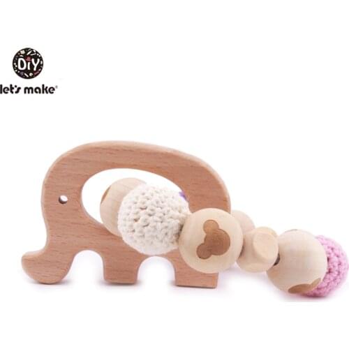 Lets Make 1pc Wooden Teether Montessori Baby Toys Crochet Beads Teething Bird DIY Teether Round Beads Baby Rattle Teether