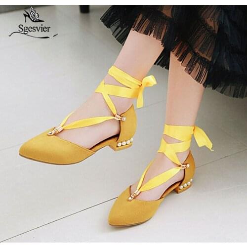 Sgesvier New Fashion Woman low heel Shoes top quality T-strap women sandals suede comfort lace up shoes woman Size 31-48 G267