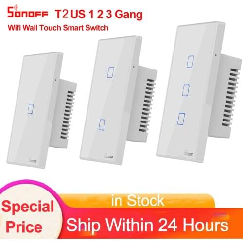 Sonoff T2 US 1 2 3 Gang Wifi Switch Smart Home Remote Control Wall Touch Timer RF Switch Via eWelink APP work with Alexa Google