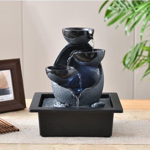 Indoor Water Fountain With LED Lights, Lighted Waterfall Tabletop Fountain With Soothing Sound for Office and Home Decor