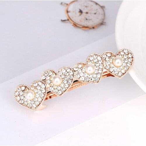 Fashion Lady Pearl Spring Hairpin Headdress Korean Crystal Rhinestone Peacock Butterfly Flower Heart Shape Hair Clip Jewelry