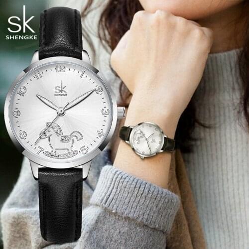 Fashion Casual Women Watches Rhinestone Horse Minimalism Style White Genuine Leather Watch for Lady Waterproof Female Gift Clock