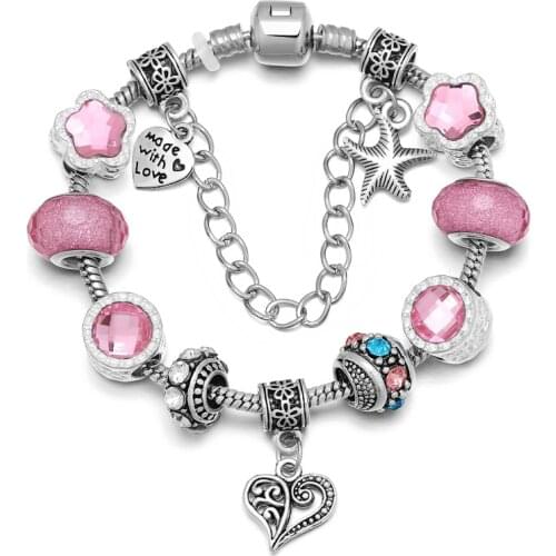 ZOSHI 2020 New Style Love Jewelry Silver Plated Charms Bracelet & Bangles With Crystal Beads Trendy Pan Bracelet for Women