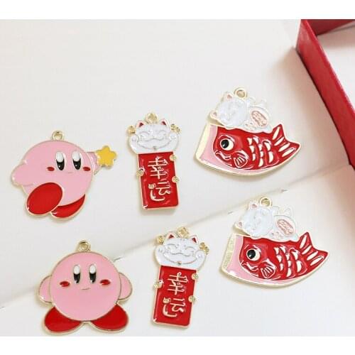 10pcs 2021 Latest Fashion powder fat red koi fish lucky cat pendant Cartoons Chinese style Earrings diy jewelry key ring pendant