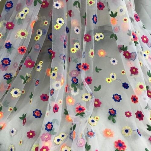 155*100cm candy flowers performance dance Dress Applique DIY Headdress scarf veil Embroidered Lace Fabric Patch curtain