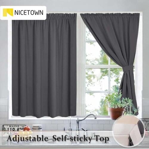 NICETOWN 2PC Blackout Blinds Curtains Drapes Thermal Insulated Self Sticky Curtains Hanging Without Rod Includes 2 Ropes