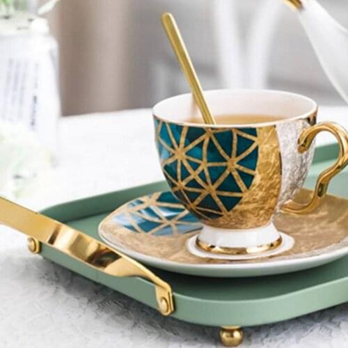 250 ml Luxury Bone China Tea Cup Saucer Spoon Set Coffee Cup Gold Porcelain Tea Set Ceramic Espresso Tea Cup Dropship