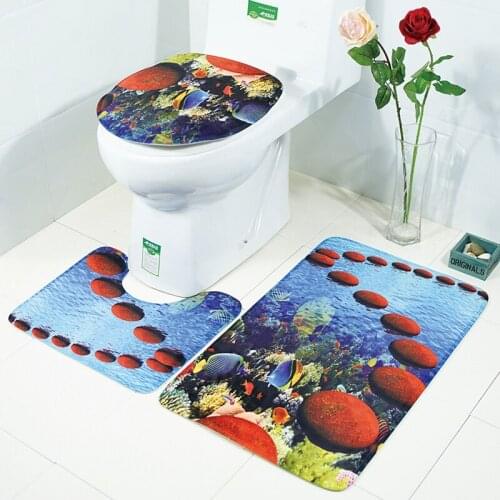 3pcs/Set Ocean Style Underwater World Dolphin Flannel Carpe Toilet Cover Mat Bathroom Accessiors Non-slip Rugs Home Decor