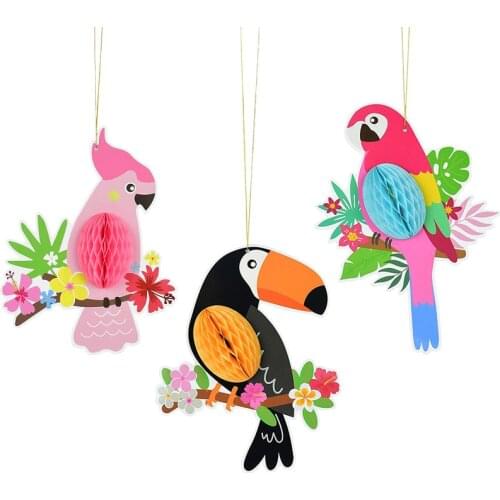 3pcs/set Parrot Ceiling Hanging Decor Cartoon Animal Paper Decor Summer Home Hawaiian Wedding Birthday Party Decoration Banners