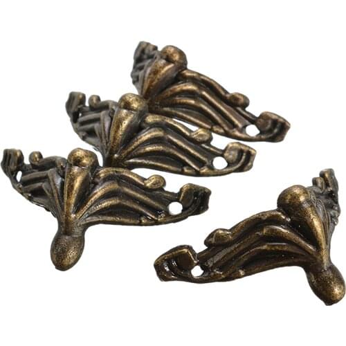 4pcs Mini Box Corner Protector Bronze Corner Feet Protectors Decorative Wooden Case Feet Leg Brasket DIY Hardware Accessories